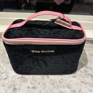 Juicy couture cosmetic train case bag black and pink velour NWT